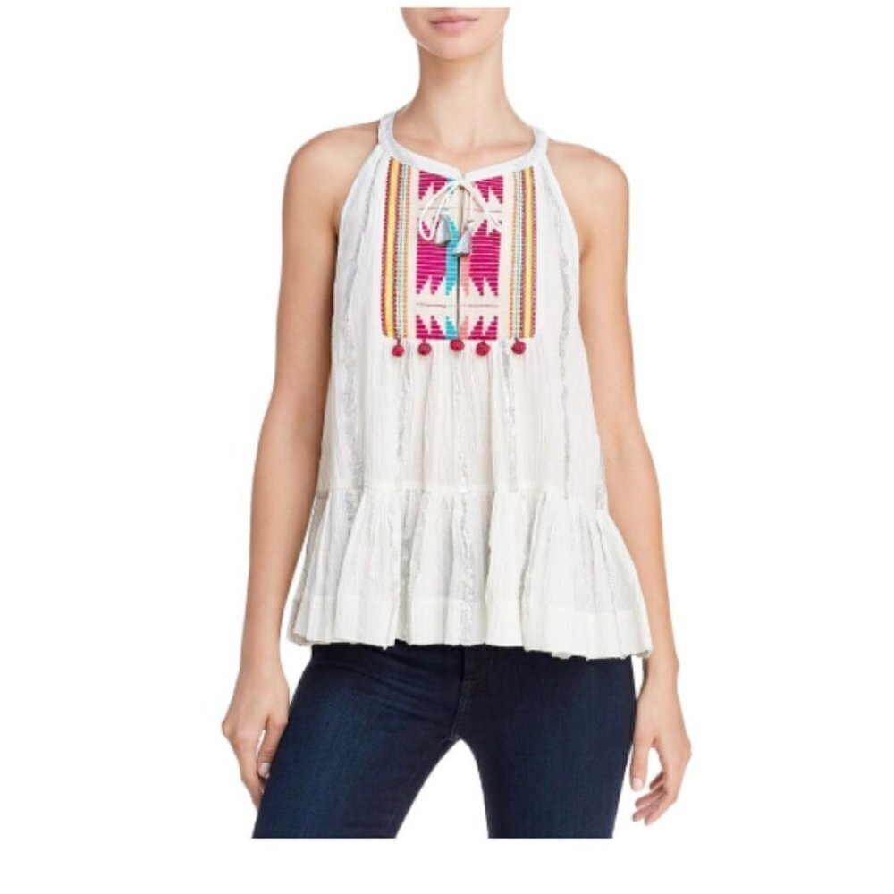 Saylor‎ Embroidered White Metallic Peplum Top XS